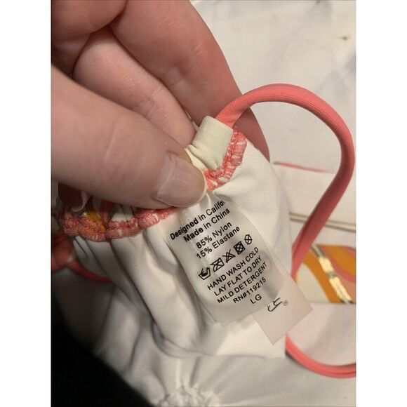 Beach Bunny Pink White Orange Delphin 60’s Dee Tri Top Swim Large - Picture 6 of 7